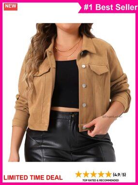 Women's Plus Size Faux Leather Moto Biker Jacket Crop Button Collared